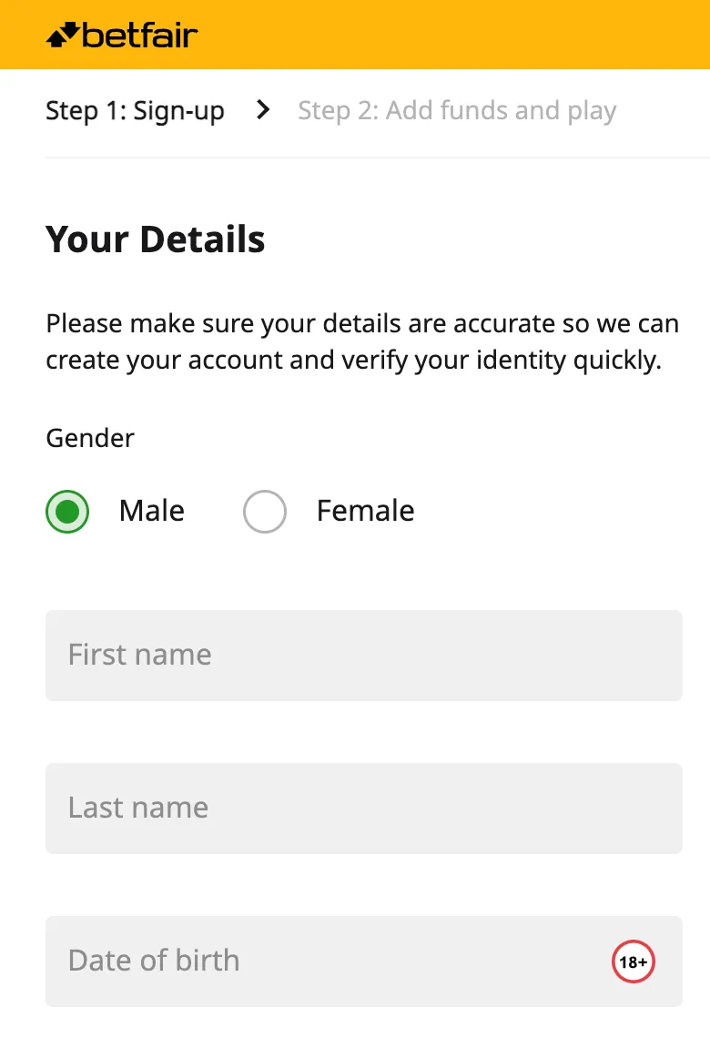 Betfair registration