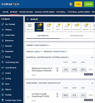 Coral sports betting markets
